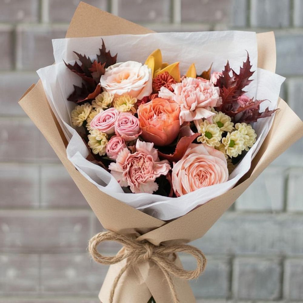 Букет цветов из: Гвоздики, Хризантемы и Розы в Новоильинском