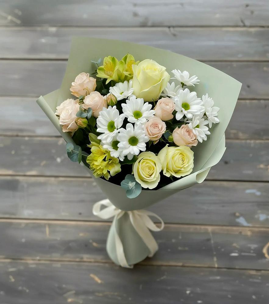 Букет цветов из: Альстромерии, Розы и Хризантемы в Новоильинском