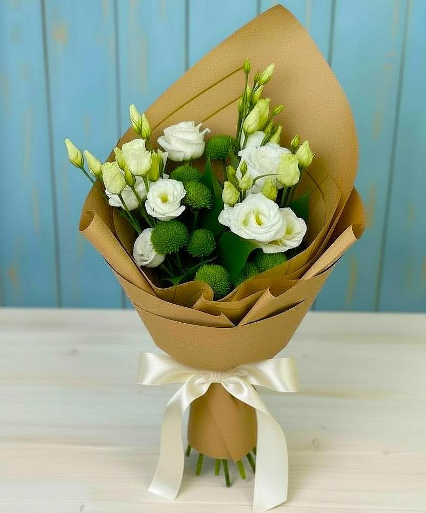 Букет цветов из: Хризантемы и Лизиантусы в Новоильинском