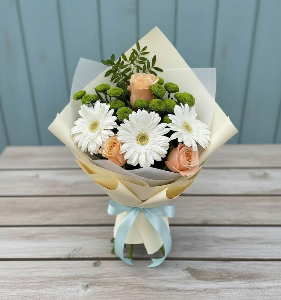 Букет цветов из: Герберы, Розы и Хризантемы в Новоильинском