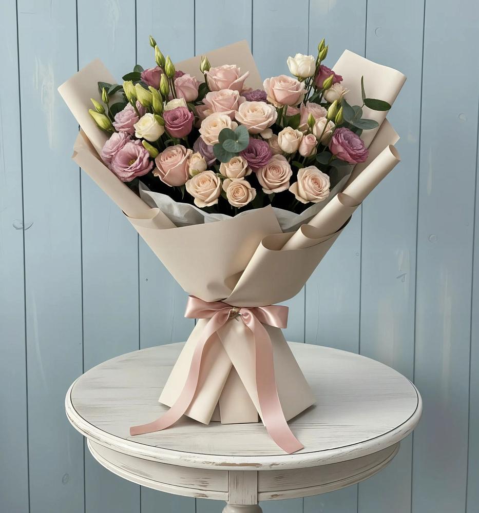 Букет цветов из: Розы и Лизиантусы в Новоильинском