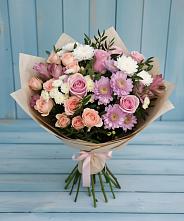 Букет цветов из:  Хризантемы, Розы и Альстромерии в Новоильинском