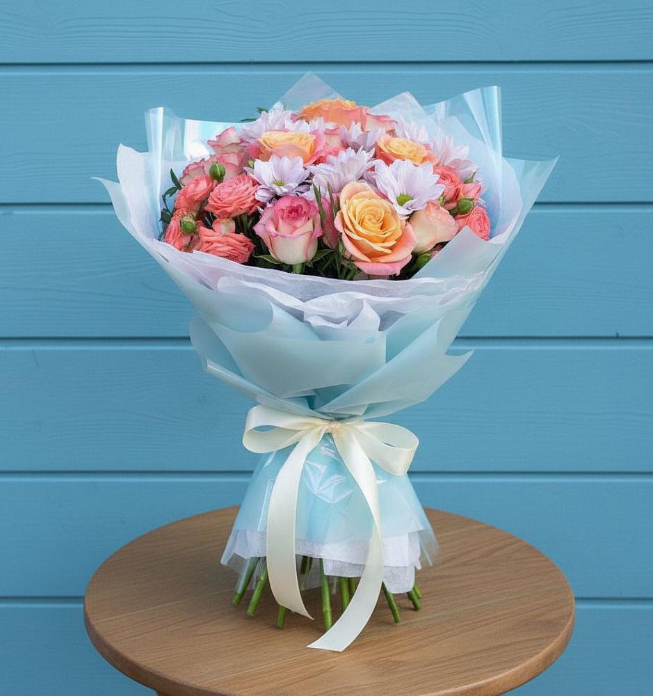 Букет цветов из: Хризантемы и Розы в Новоильинском