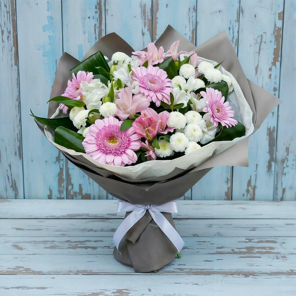 Букет цветов из: Герберы, Альстромерии и Хризантемы в Новоильинском