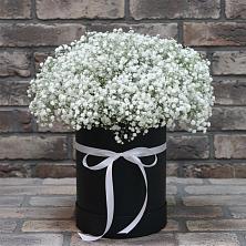 Цветочная композиция из Гипсофила в шляпной коробке в Новоильинском