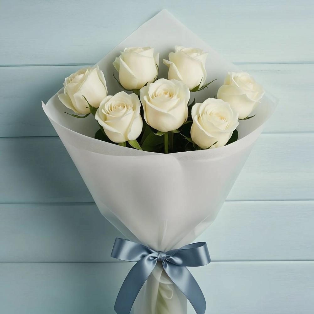 Букет 7 Белых роз Эдлесс Лав в Новоильинском
