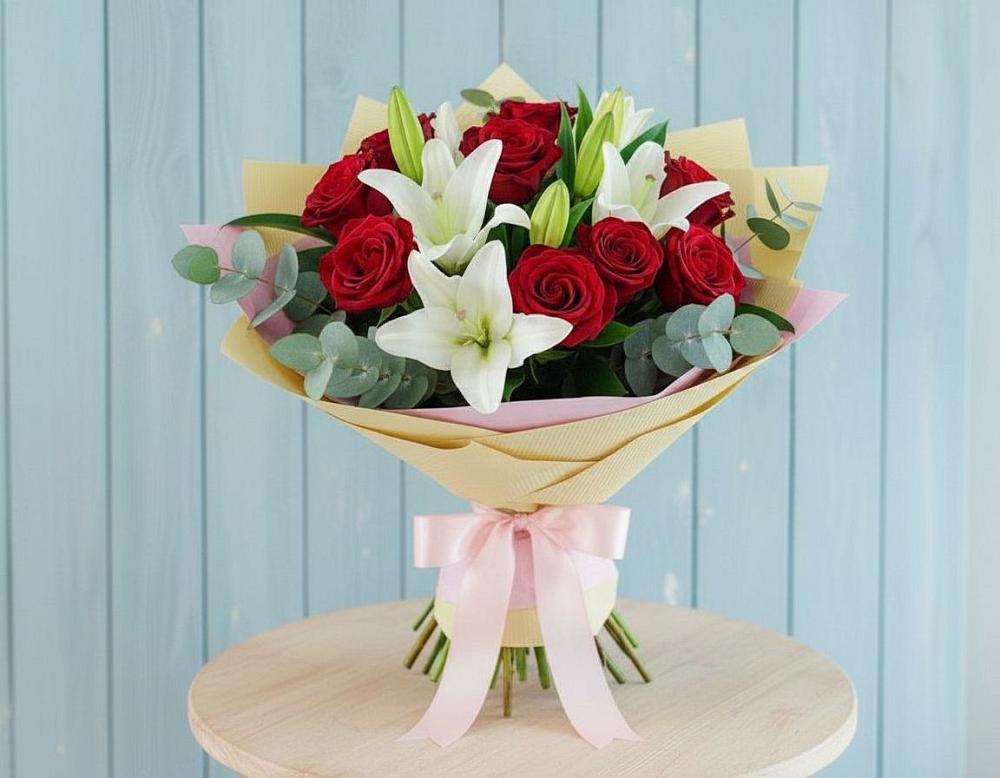 Букет цветов из: Лилии и Розы в Новоильинском